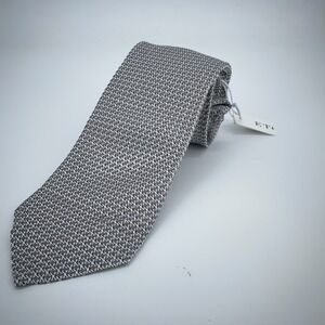 Eton Tie Mens One Size Gray White Patterned Silk Classic Necktie Italy Made